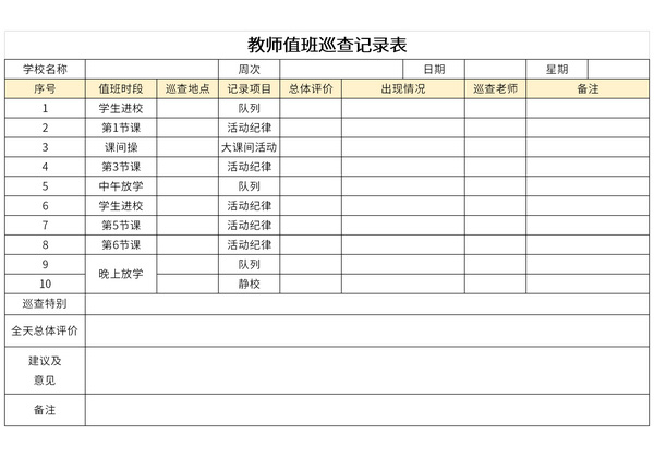 教师值班巡查记录表