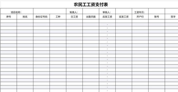 农民工工资支付表