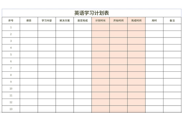 华军软件园 下载分类 表格范文 教学表格 表格模板 英语学习计划表