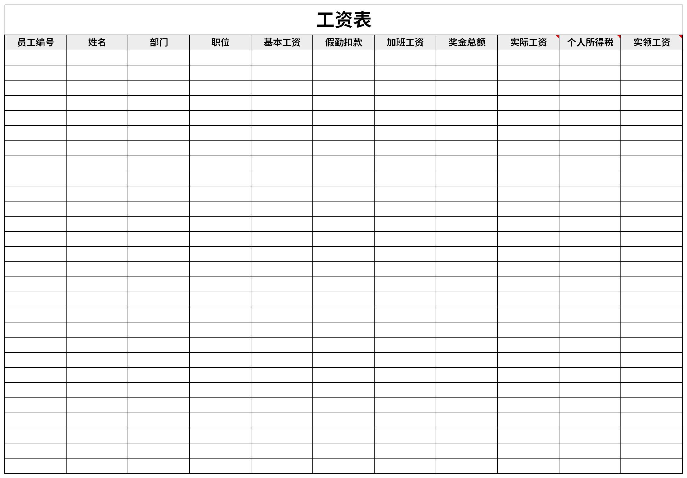 华军软件园 下载分类 表格范文 人事用表 表格模板 工资表范本 工资表