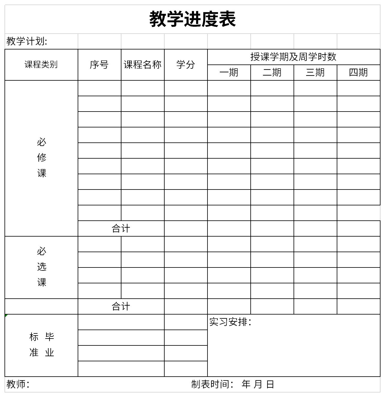 教学进度表模板是根据各学科特点,以各门课程每个单元教学日程安排为