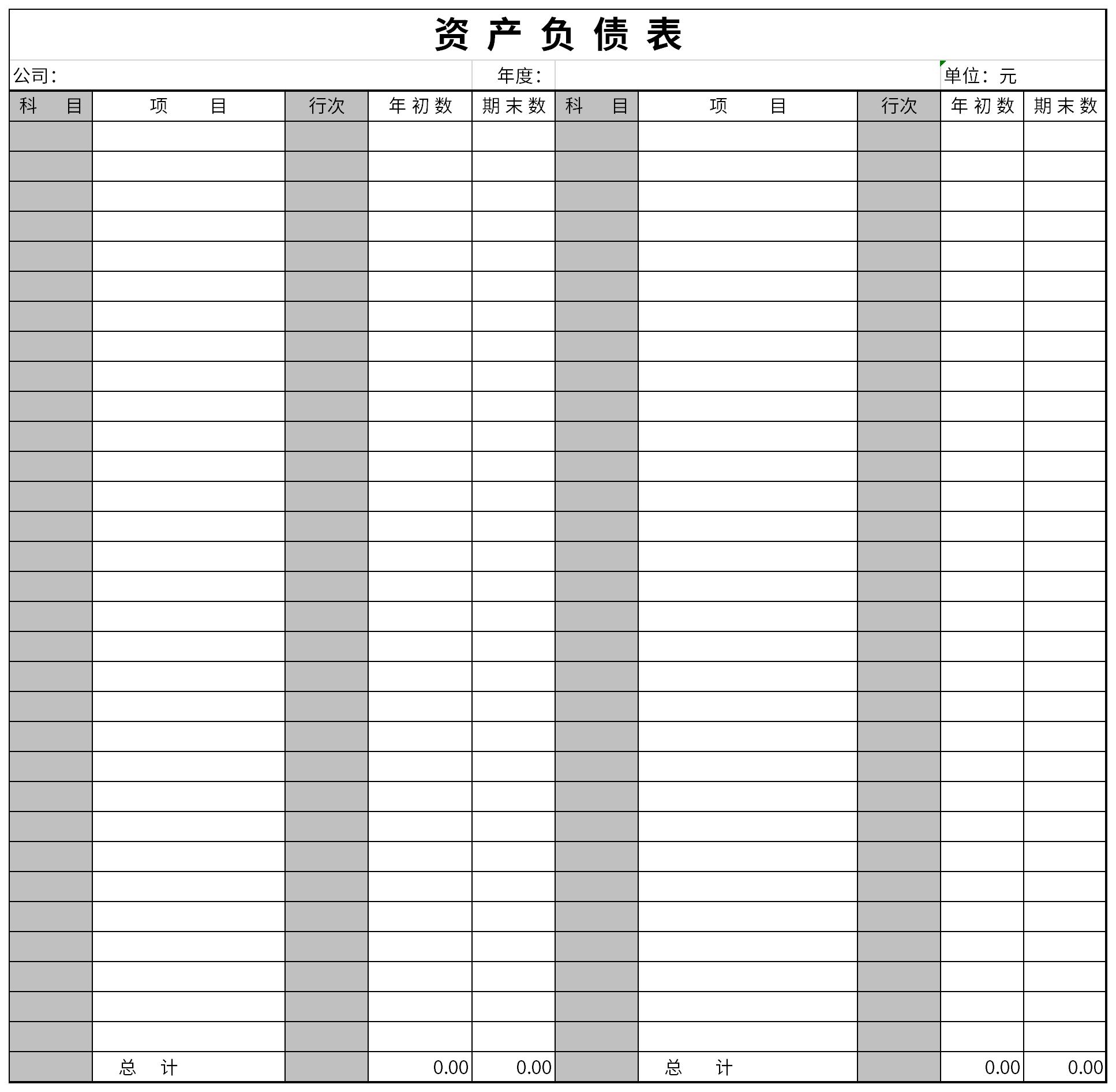 资产负债表空白模板截图