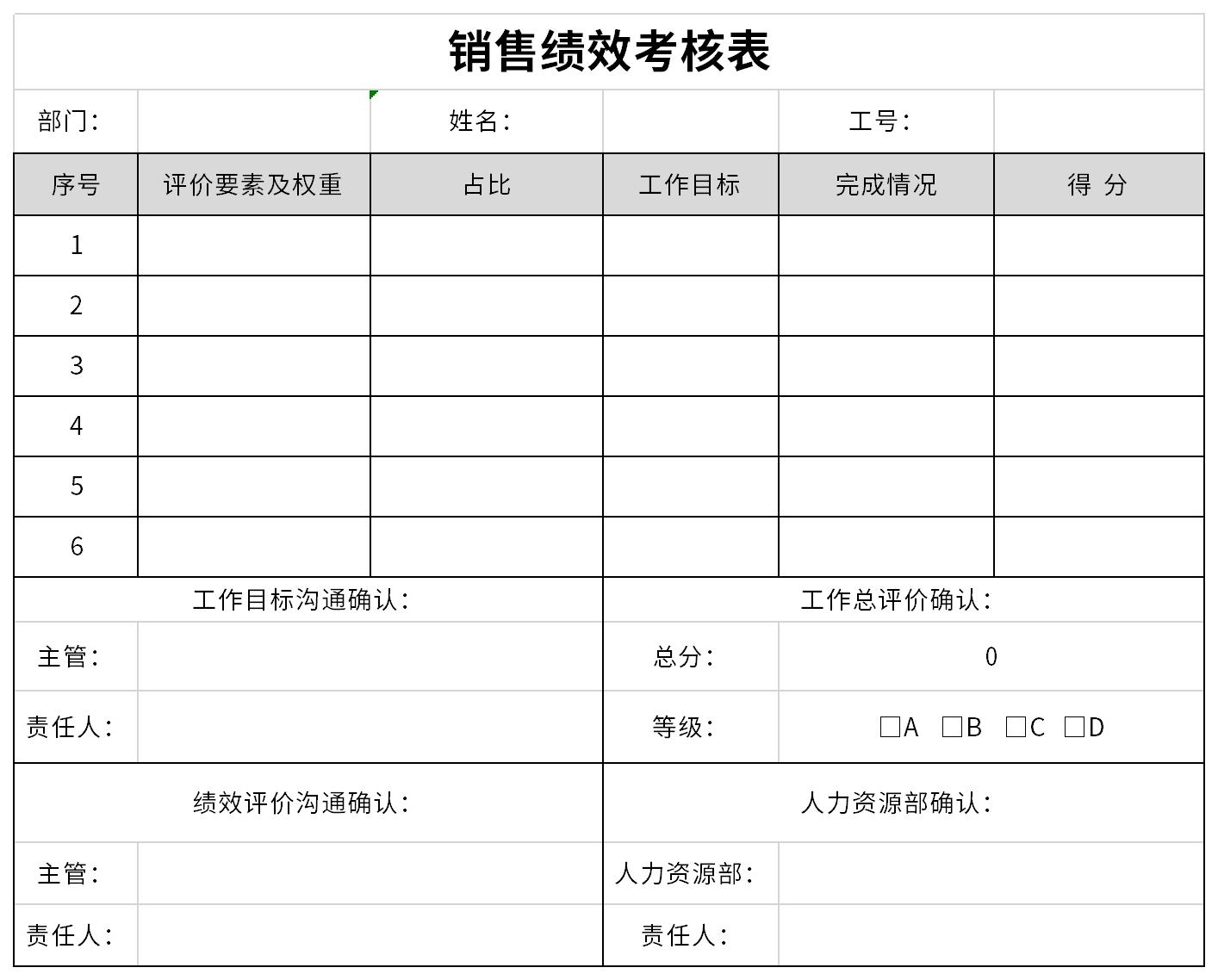 销售绩效考核表截图