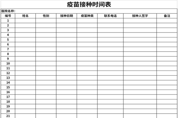 国家免费疫苗接种表