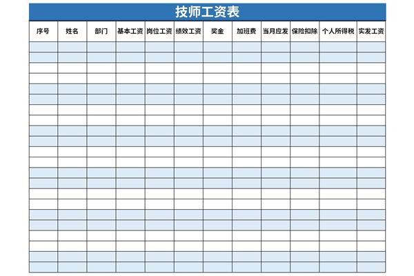 技师工资表