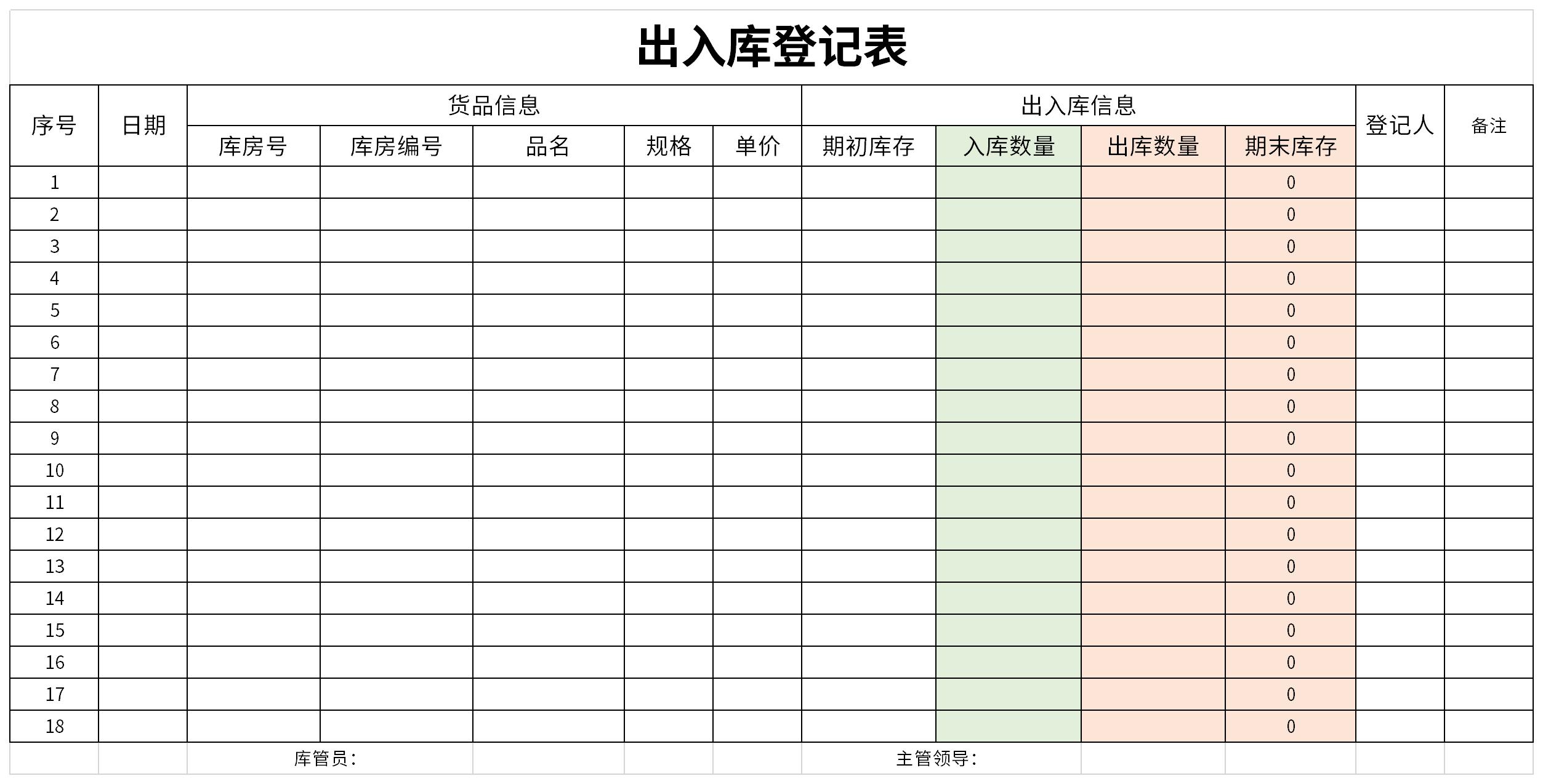 倉庫物品出入庫登記表截圖