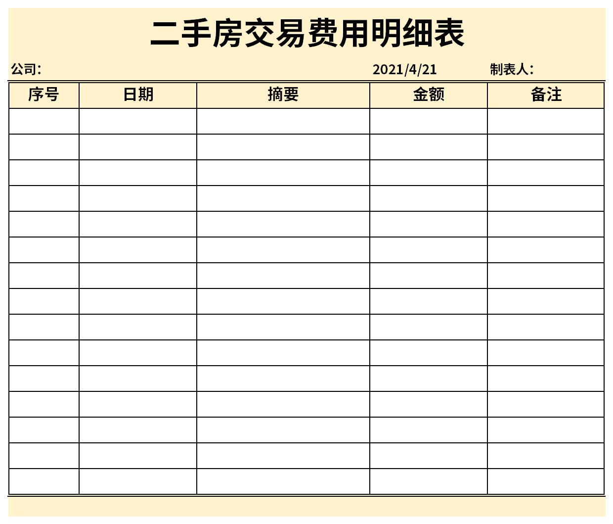 二手房交易費(fèi)用明細(xì)表截圖