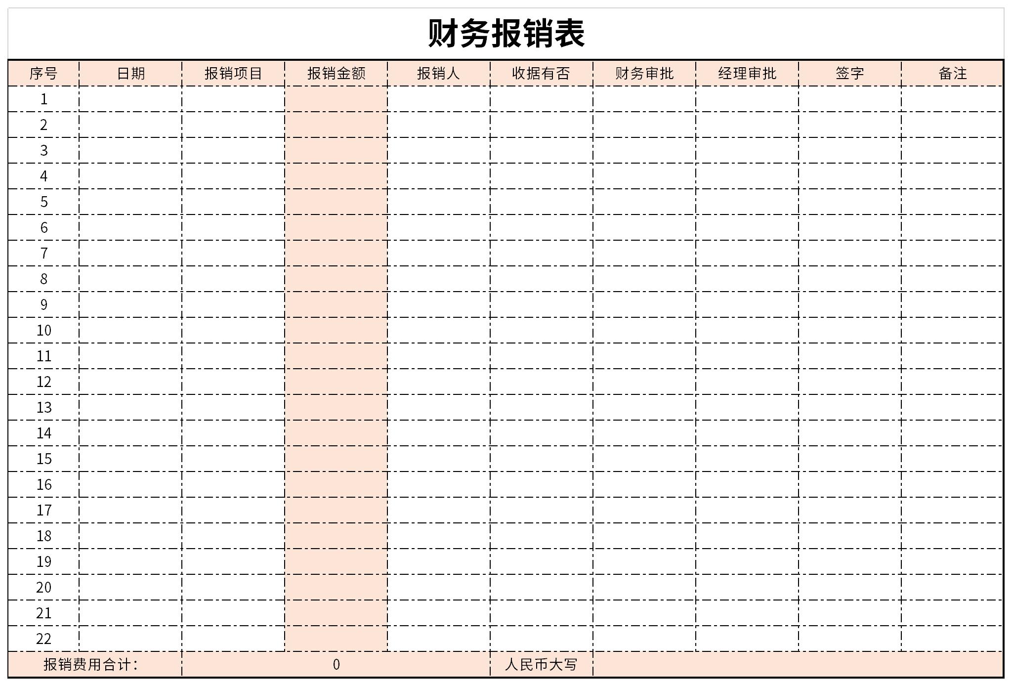 财务报销表截图