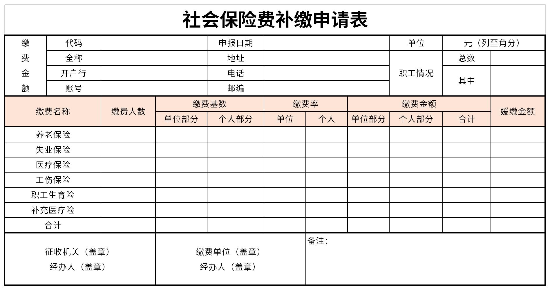 社会保险费补缴申请表截图