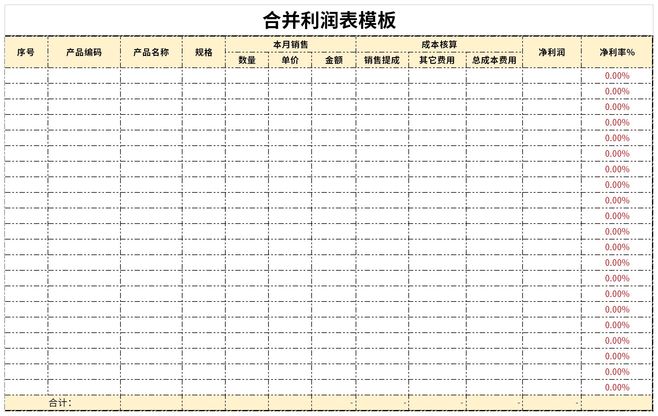 合并利润表模板截图