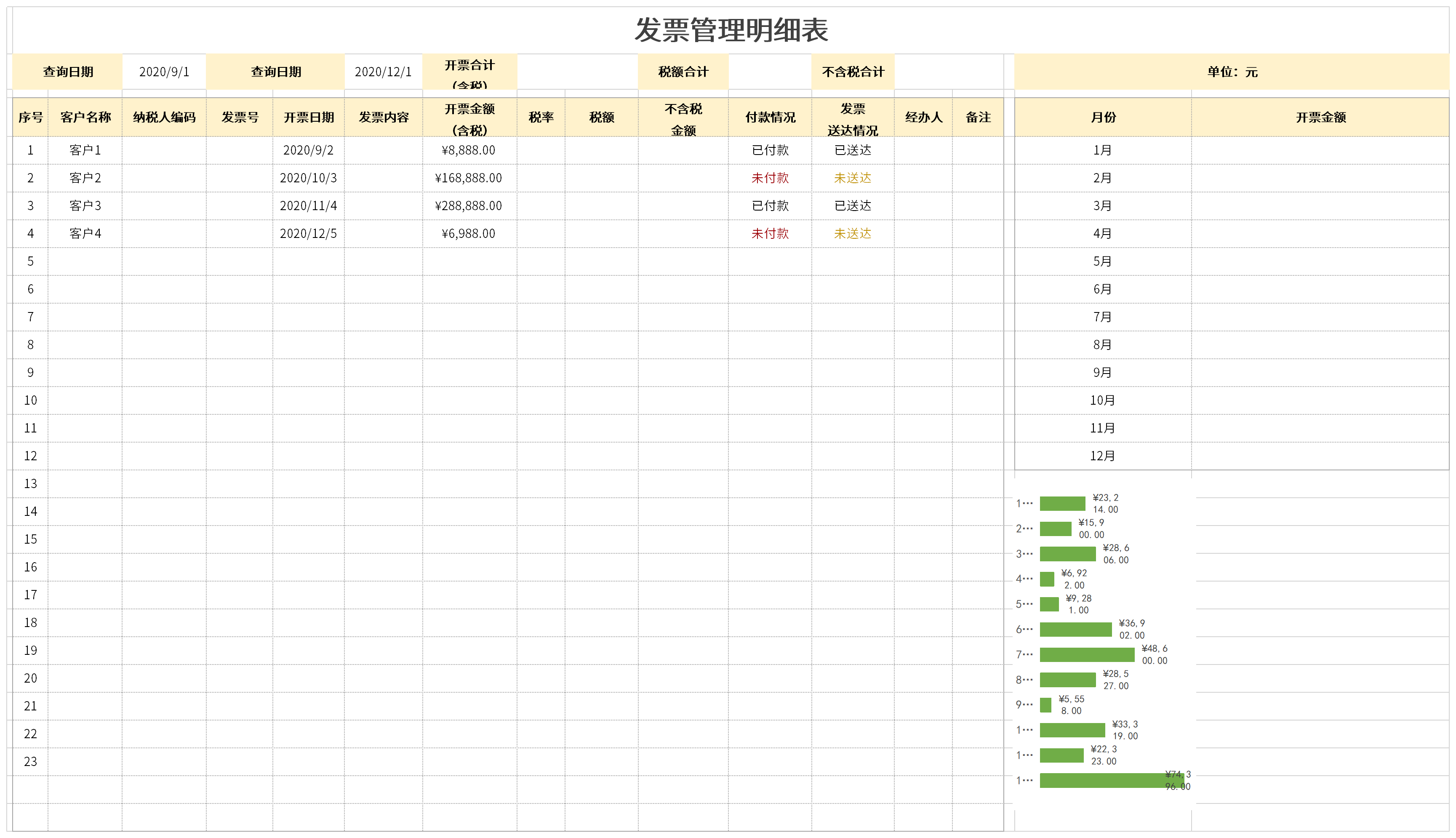 发票管理明细表截图