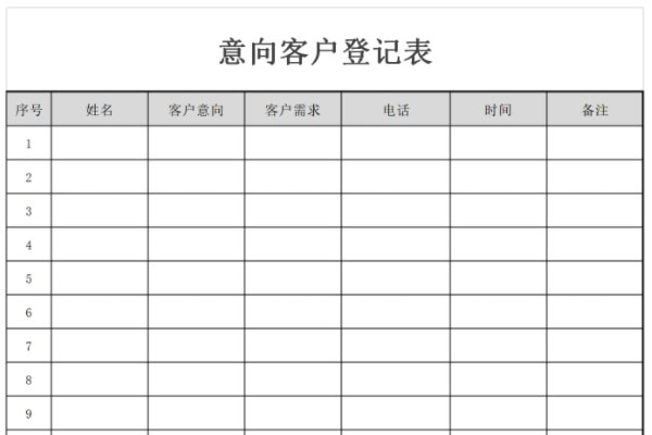 意向客户登记表