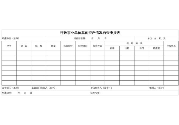 行政事业单位其它资产情况自查申报表