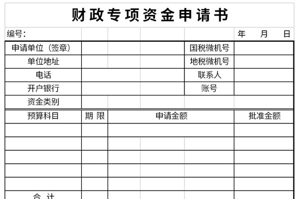 财政专项资金申请书