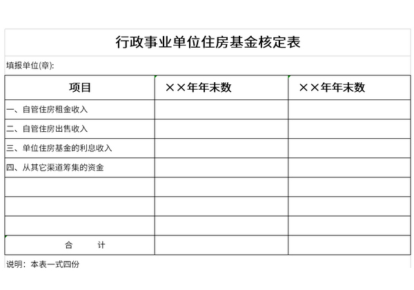 行政事业单位住房基金核定表