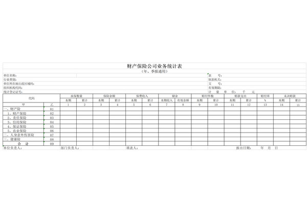 财产保险公司业务统计表