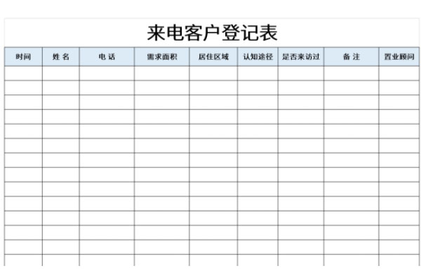 来电客户登记表