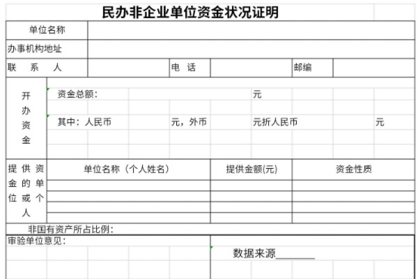 民办非企业单位资金状况证明