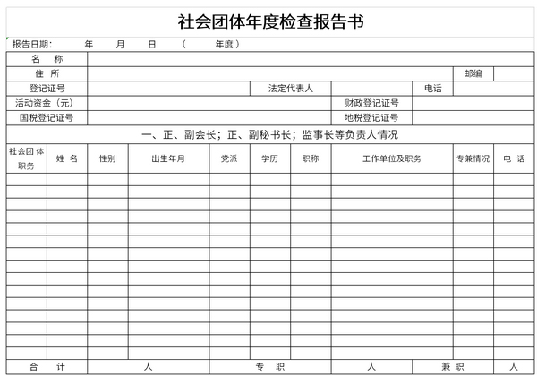 社会团体年度检查报告书