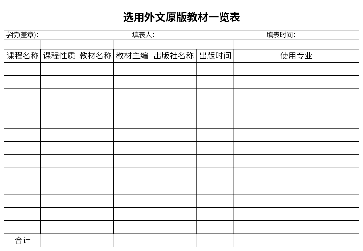 選用外文原版教材一覽表截圖