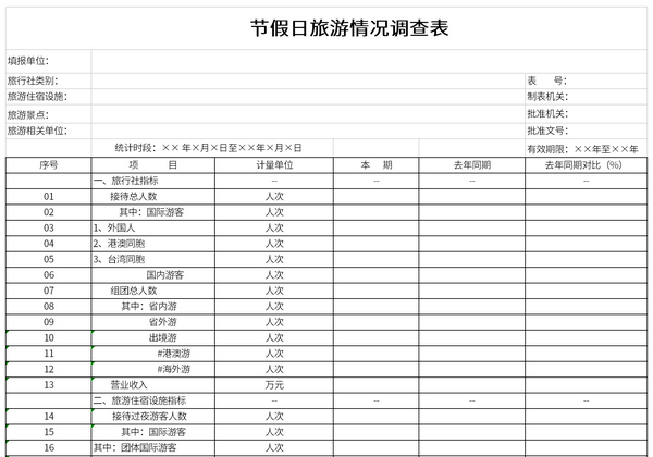 节假日旅游情况调查表