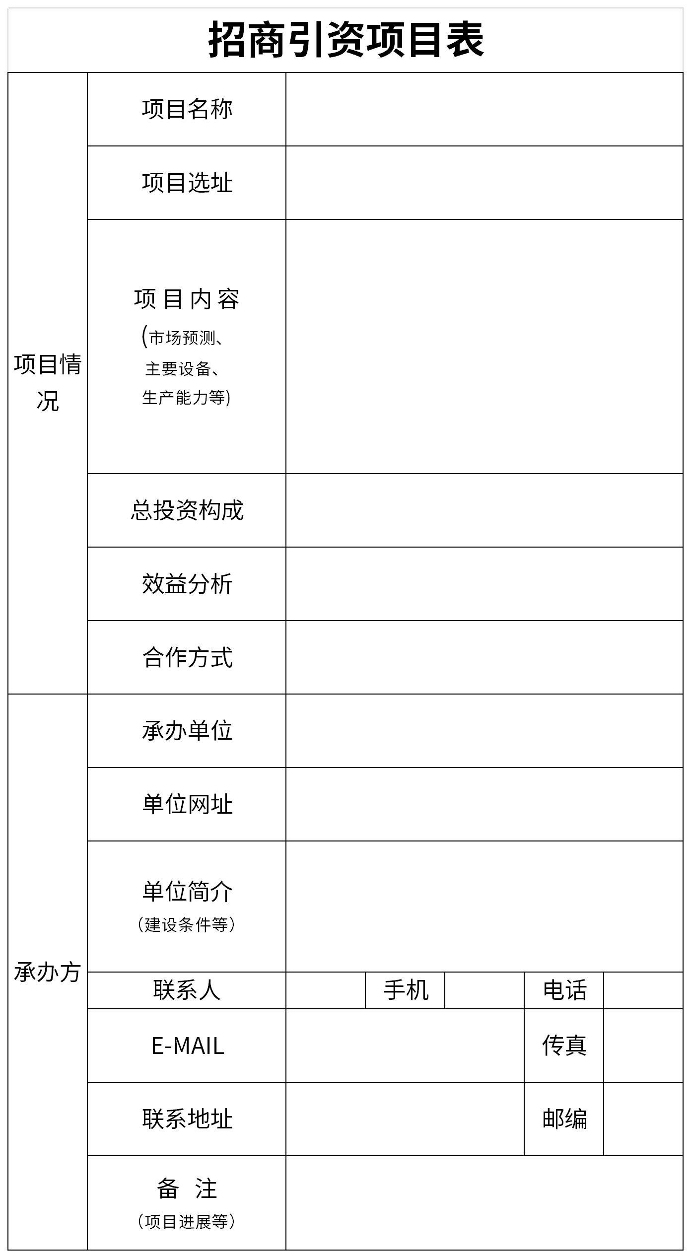 招商引資項目表截圖