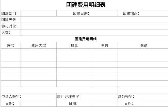 团建费用明细表