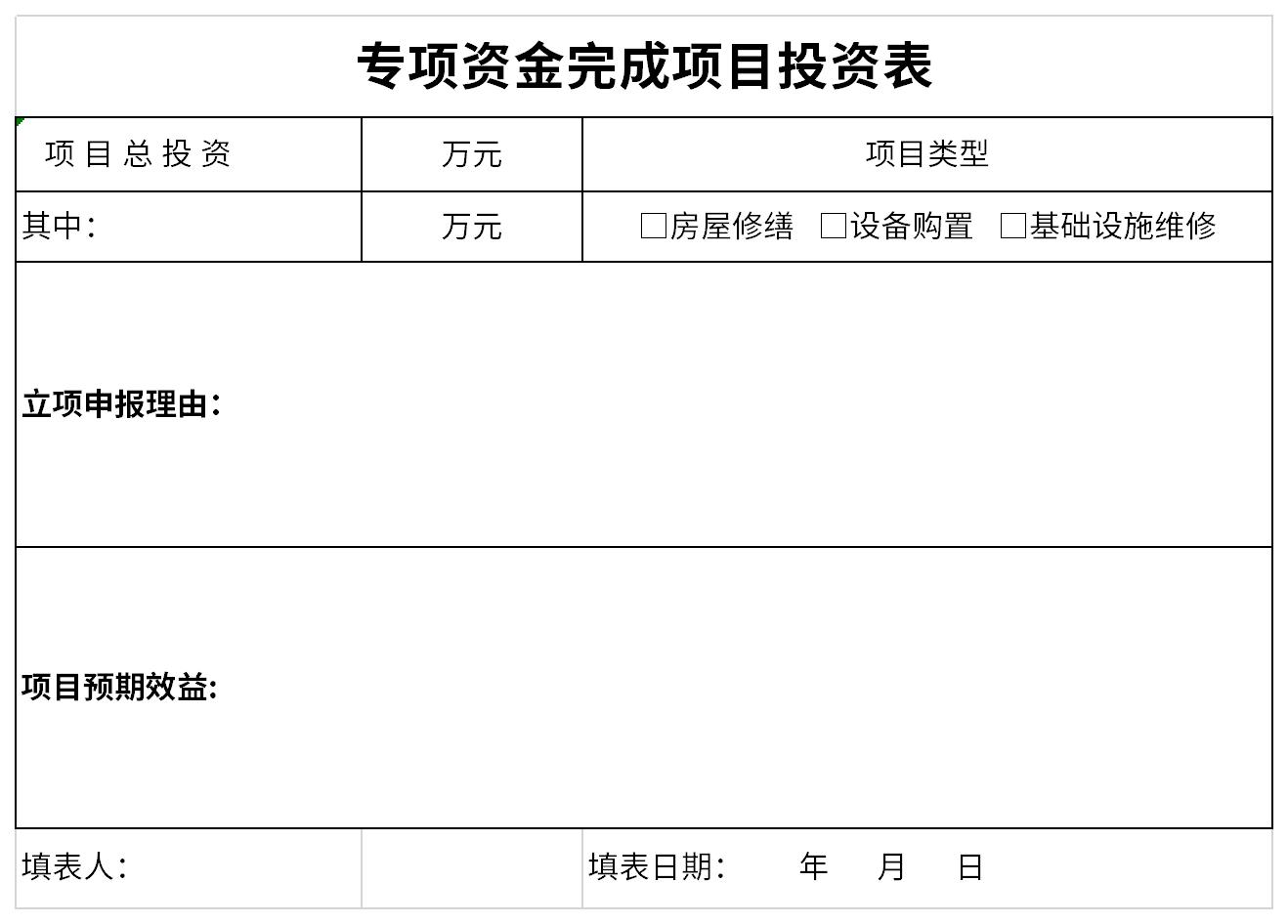 專項資金完成項目投資表截圖