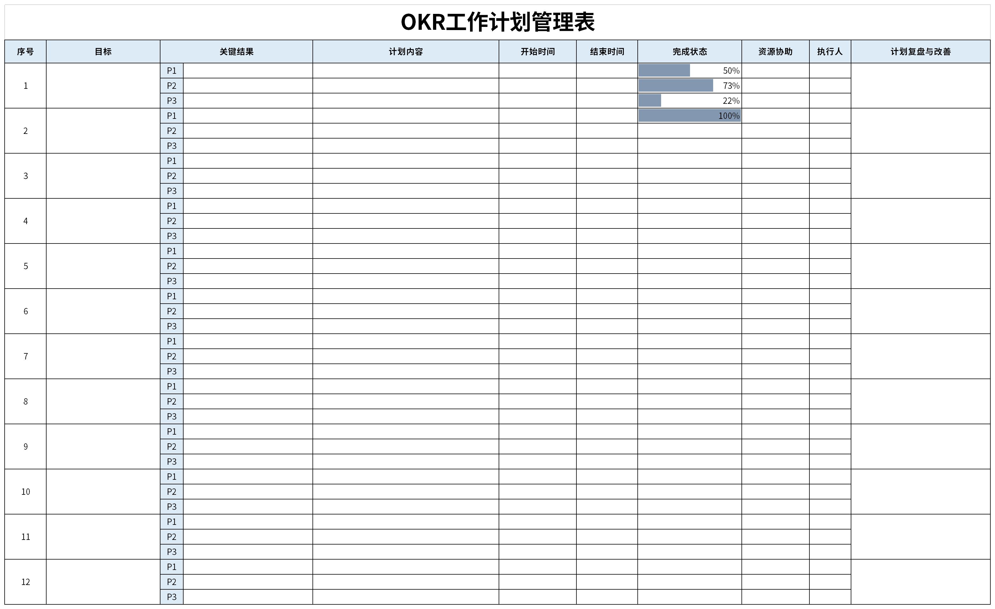 OKR工作計劃管理表截圖