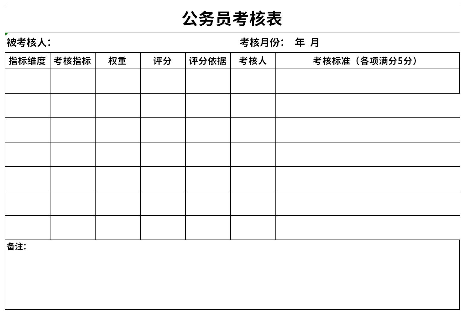 公务员年度考核表截图