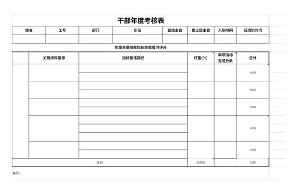 干部年度考核表