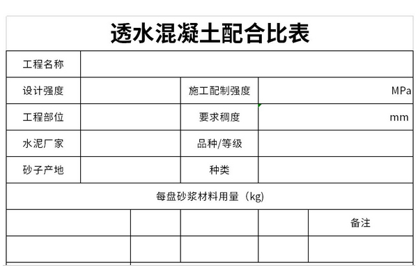 透水混凝土配合比表