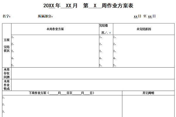 周工作计划表模板