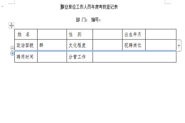 年度考核登记表模板