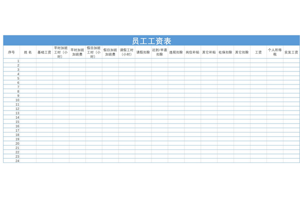 员工工资表模板表格