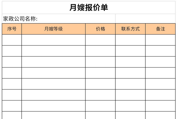 月嫂报价单