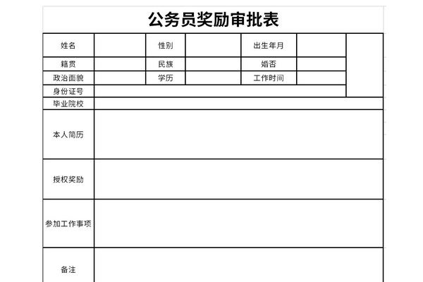 公务员奖励审批表