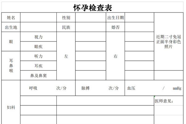 怀孕检查表