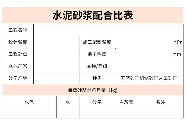 水泥砂浆配合比表