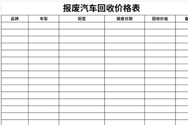 报废汽车回收价格表