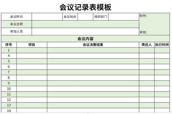 会议记录表模板