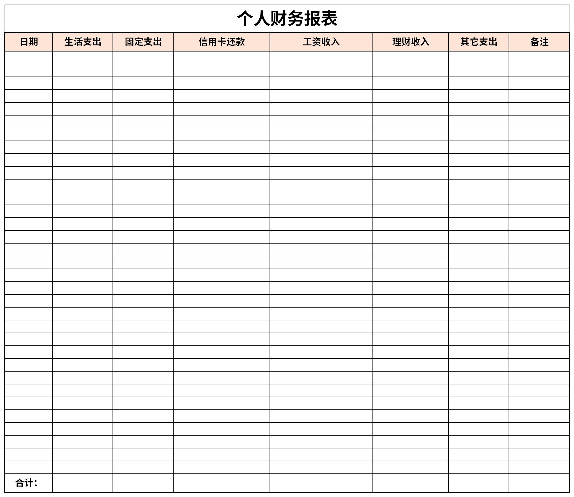 个人财务报表样本图片