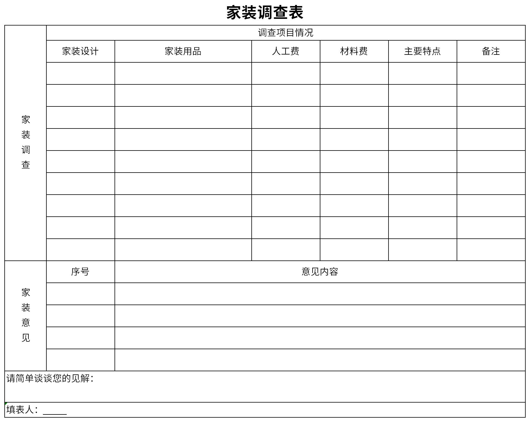 家装调查表是了解客户目前居住生活的需求,以便于在之后的设计规划中