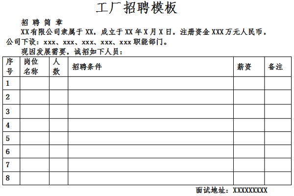 工厂招聘模板