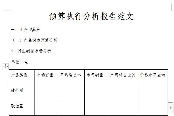 预算执行分析报告范文截图