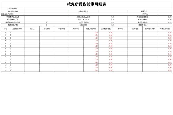 减免所得税优惠明细表