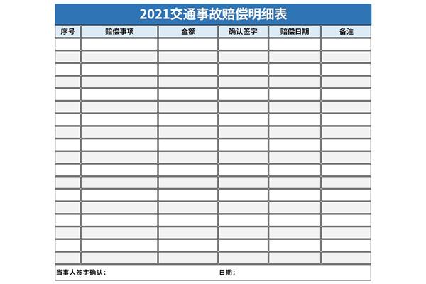 2021交通事故赔偿明细表