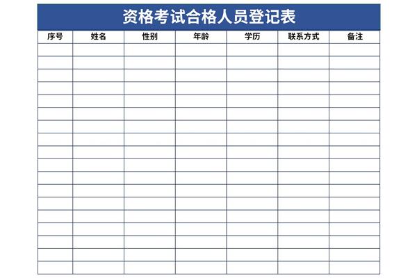 资格考试合格人员登记表