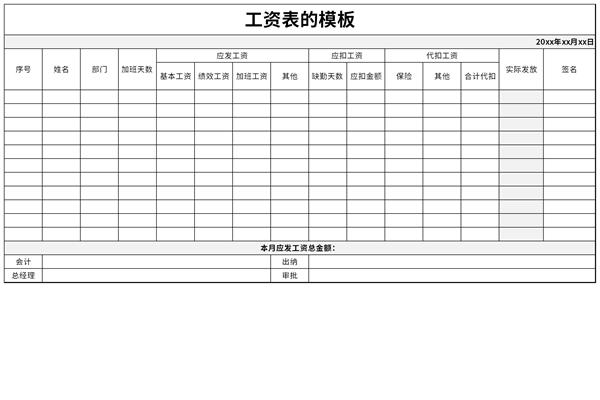 工资表的模板