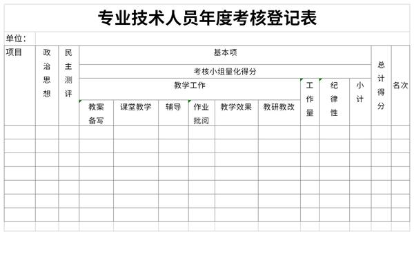 专业技术人员年度考核登记表